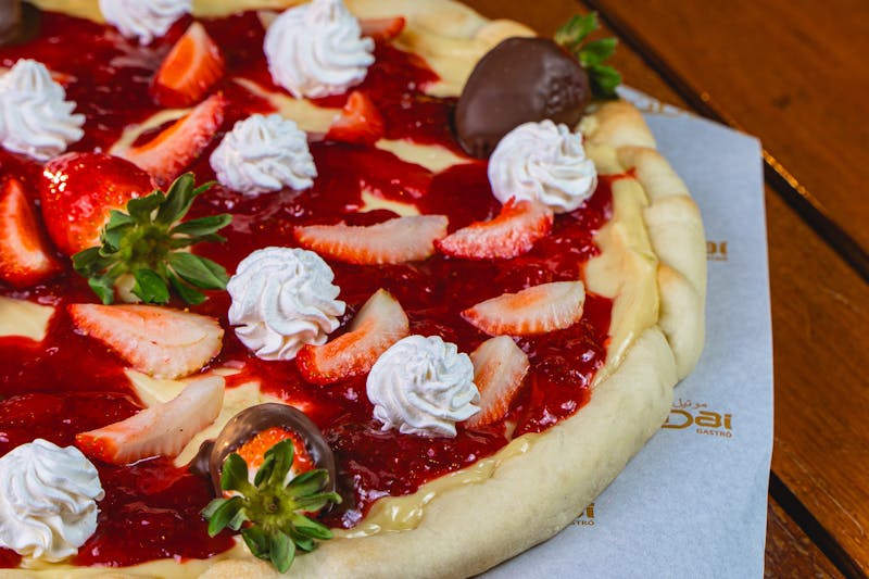 Nutella dessert pizza with strawberries